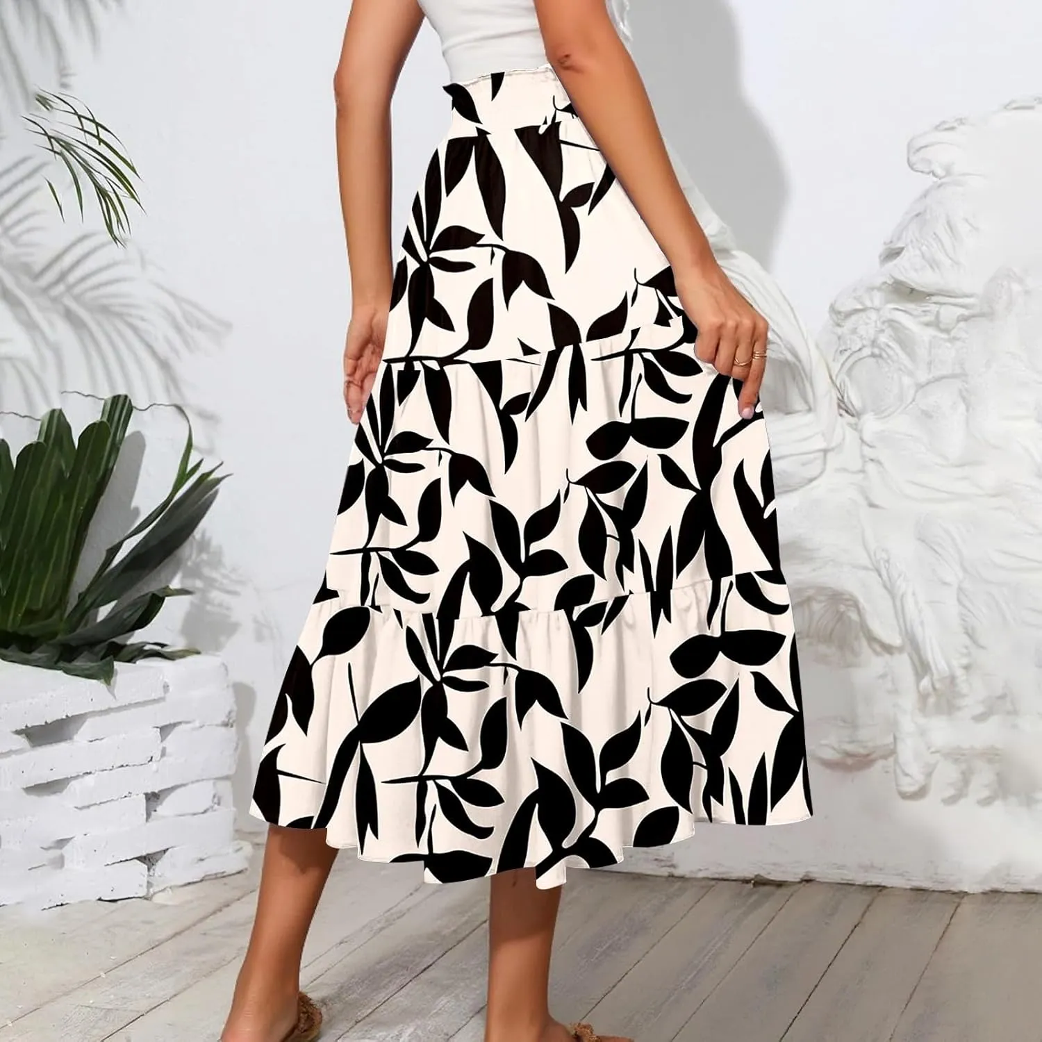Boho Skirts for Women Floral Pleated Summer Skirt Tummy Control Elegant Dress Vacation Holiday Spring Outfits