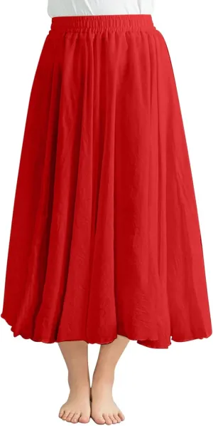 Borniu Women's Maxi Skirts 2025 Summer Trendy Ruffle High Waisted Casual Long Flowy Swing Solid Color Lightweight Skirt