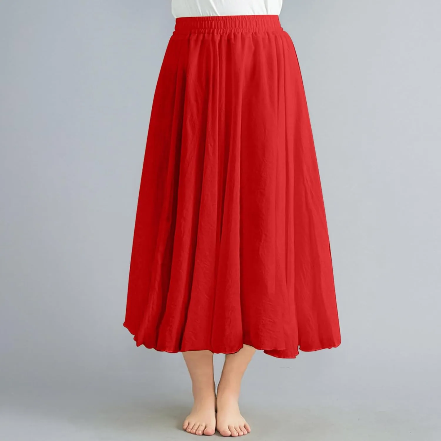 Borniu Women's Maxi Skirts 2025 Summer Trendy Ruffle High Waisted Casual Long Flowy Swing Solid Color Lightweight Skirt