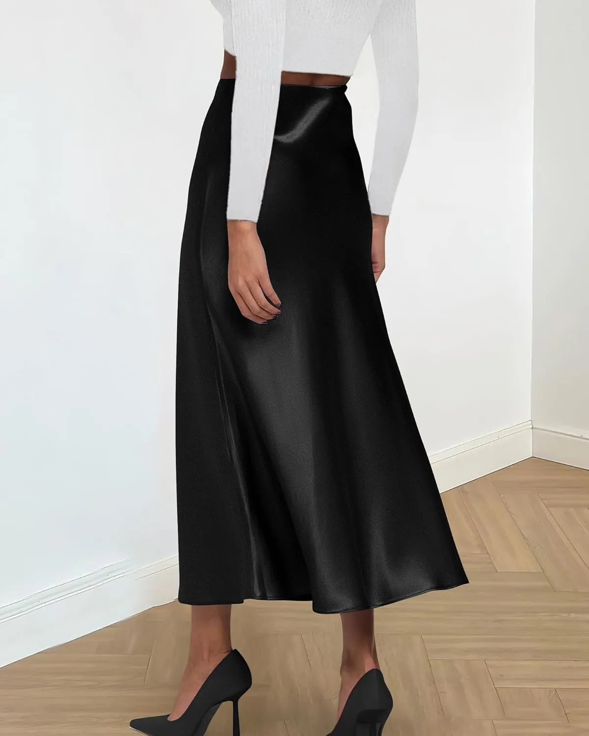 BTFBM 2025 Women Summer Spring Long Satin Skirt Silk Elegant High Waist Cocktail Party Wedding Flowy A-Line Midi Skirts