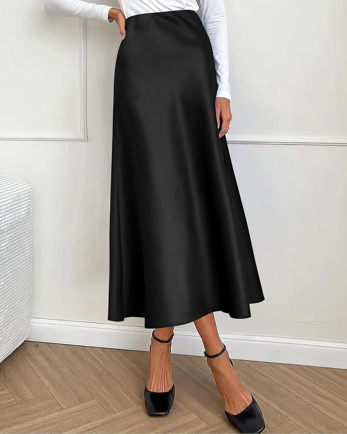 BTFBM 2025 Women Summer Spring Long Satin Skirt Silk Elegant High Waist Cocktail Party Wedding Flowy A-Line Midi Skirts