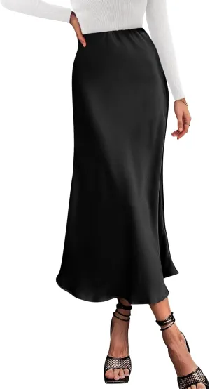 BTFBM 2025 Women Summer Spring Long Satin Skirt Silk Elegant High Waist Cocktail Party Wedding Flowy A-Line Midi Skirts