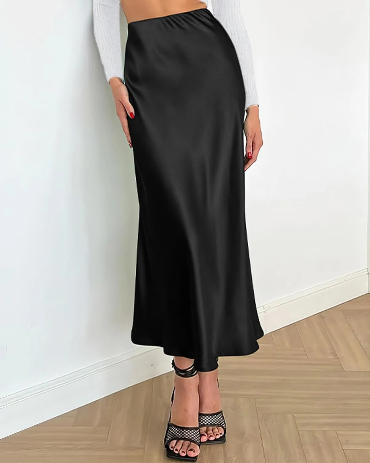 BTFBM 2025 Women Summer Spring Long Satin Skirt Silk Elegant High Waist Cocktail Party Wedding Flowy A-Line Midi Skirts