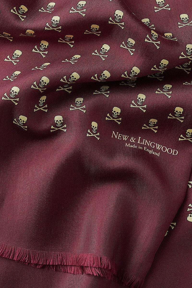 Burgundy Skull & Crossbones Silk Scarf