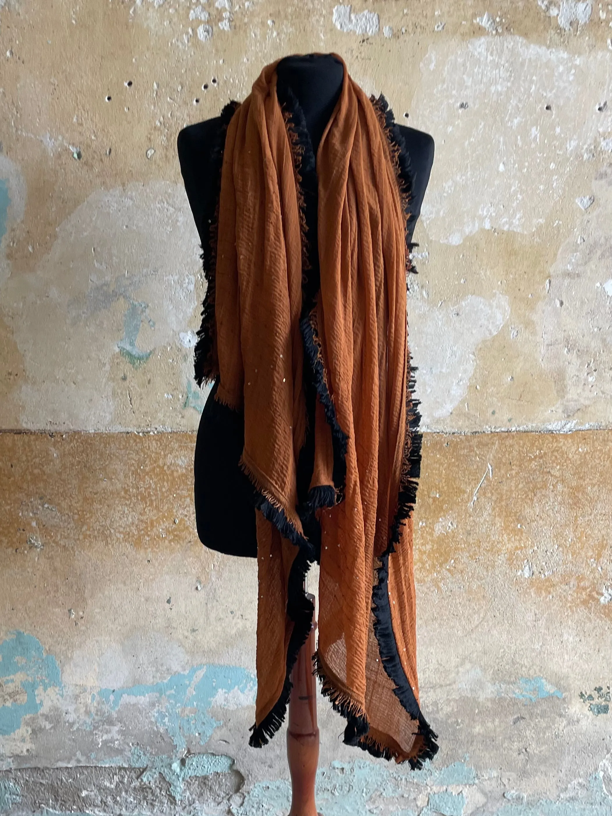Burnt orange Fringed Scarf