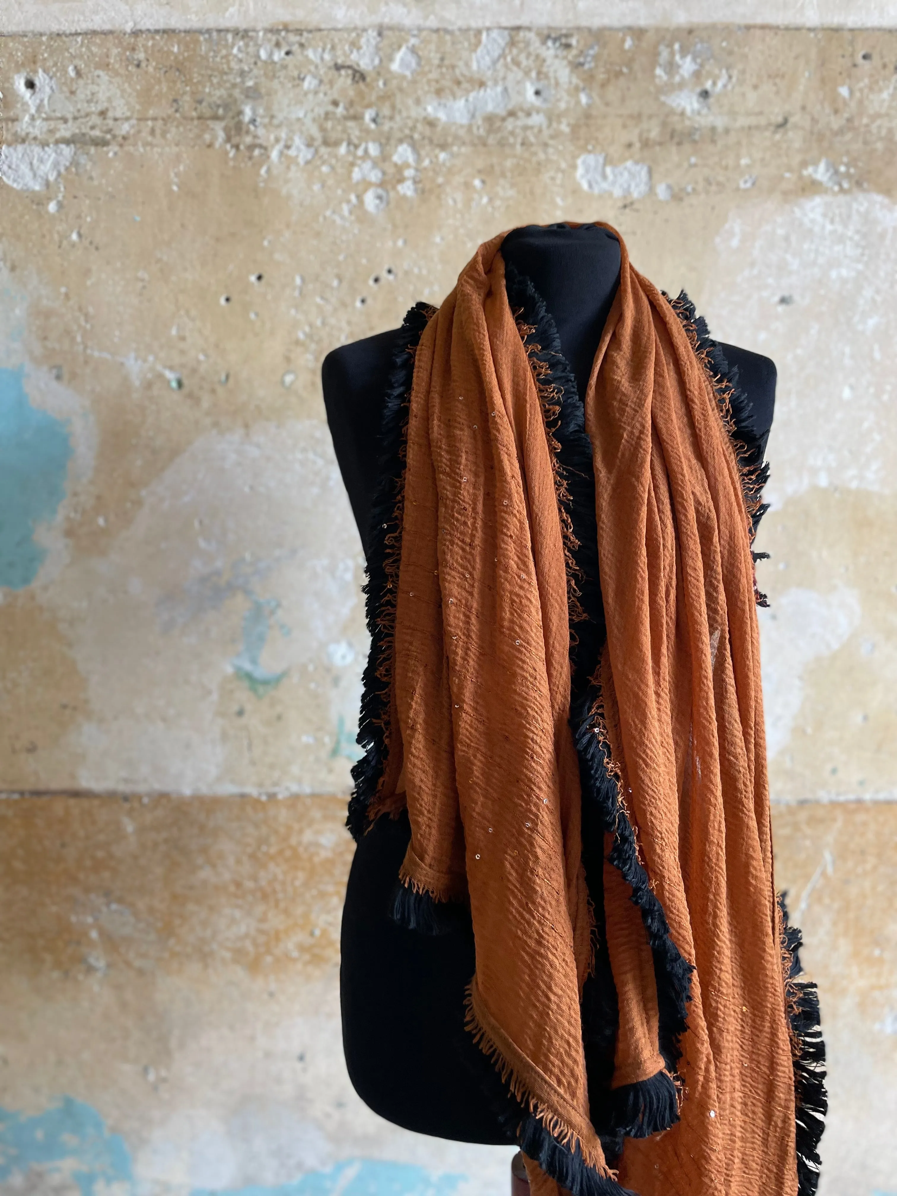 Burnt orange Fringed Scarf
