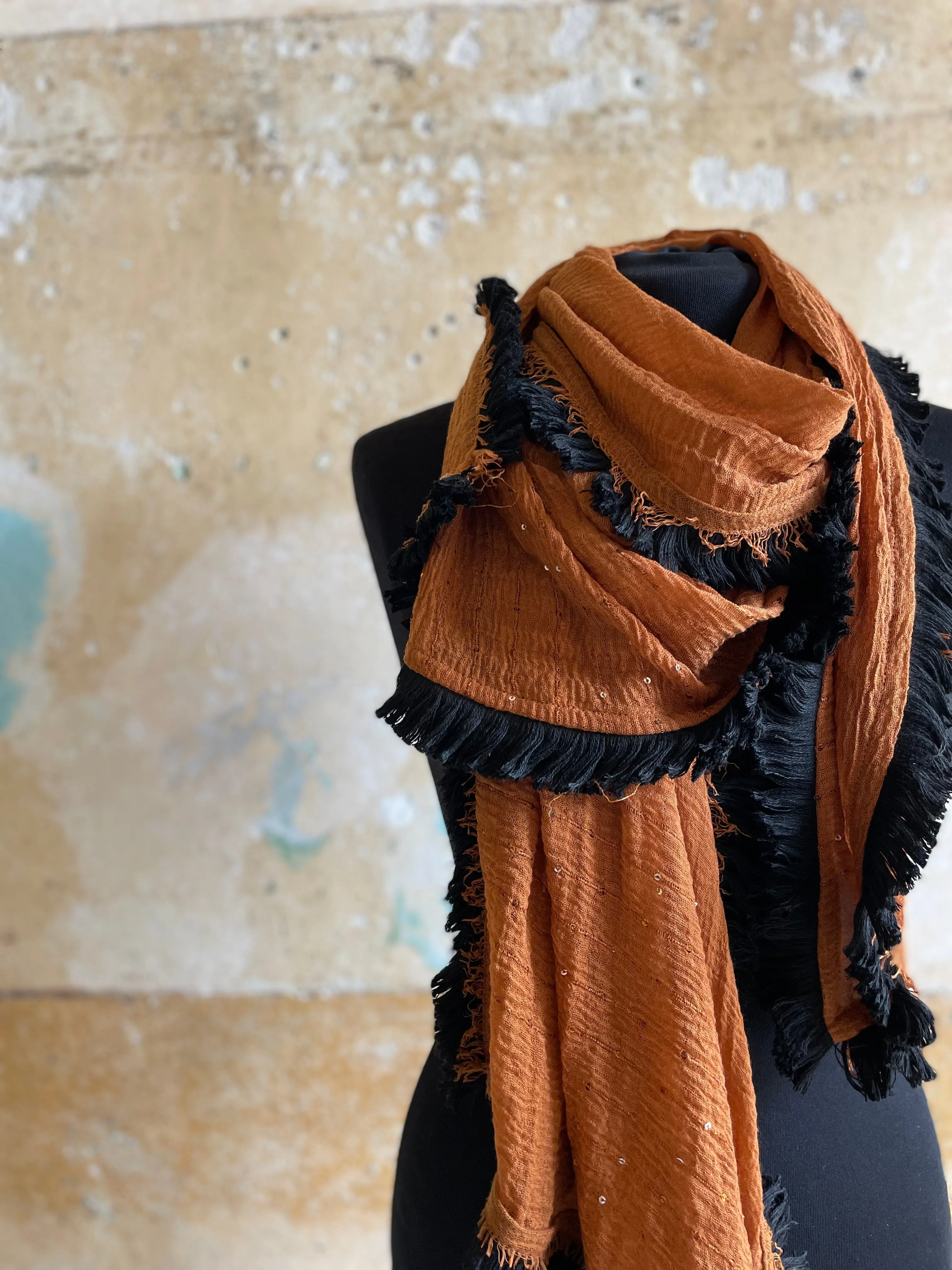 Burnt orange Fringed Scarf