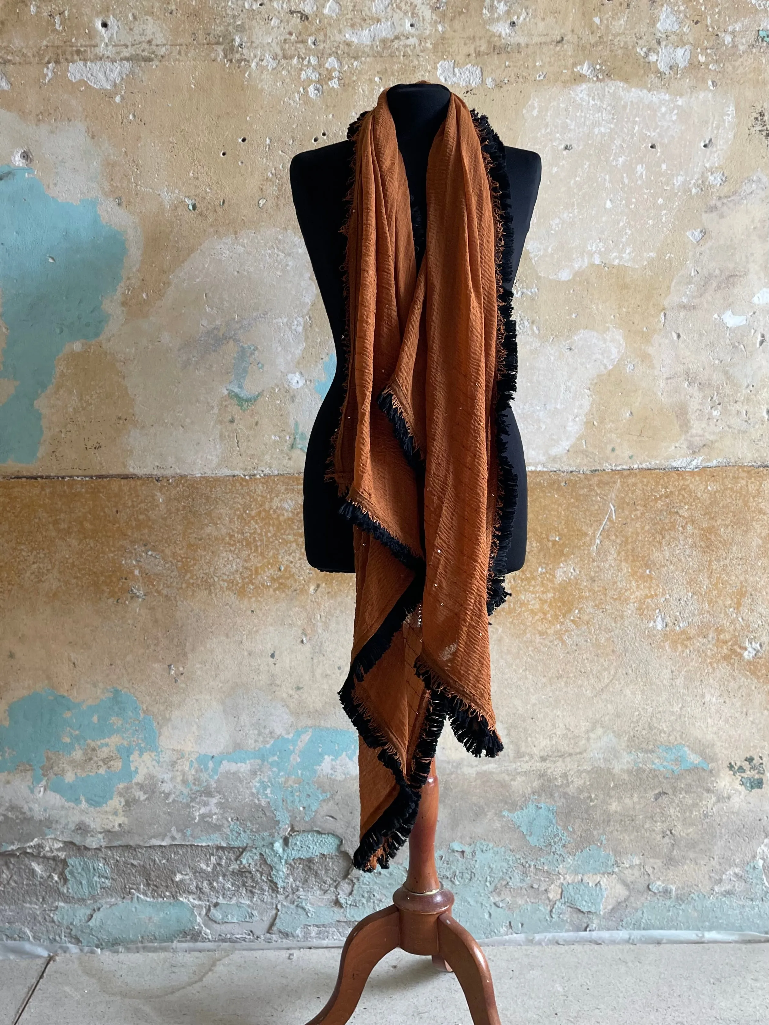 Burnt orange Fringed Scarf