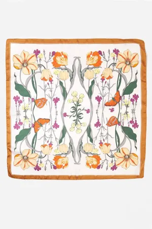 Butterfly Blooms Taupe Square Satin Scarf
