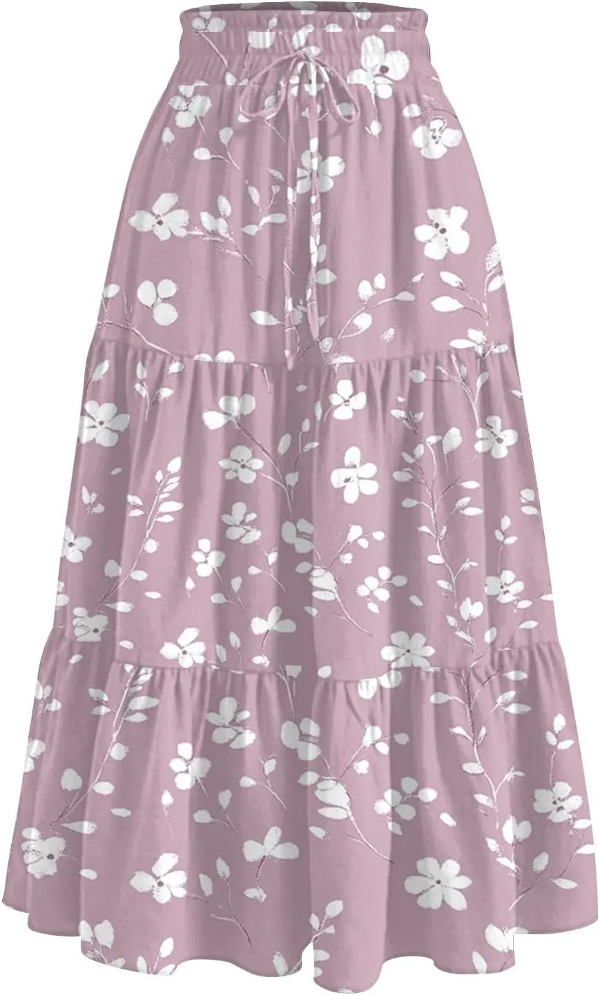 Cargo Skirts for Women High Waist A-Line Maxi Skirt with Pockets Flowy Summer