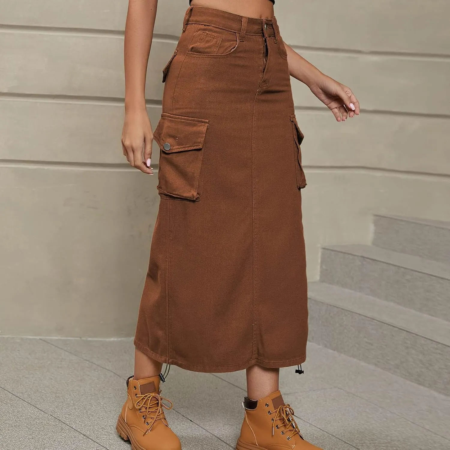 Cargo Skirts for Women Midi Long Denim Jean Skirt High Waisted Summer A-Line Y2K Cargo Pencil Denim Skirt with Pocket