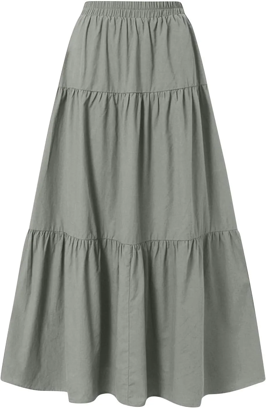 Casual Maxi Skirt for Women Summer Drawstring High Waisted A-Line Skirts Flowy 3-Layer Tiered Ruffle Skirts Long