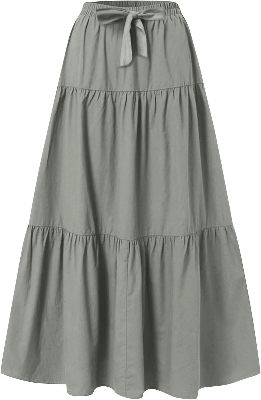 Casual Maxi Skirt for Women Summer Drawstring High Waisted A-Line Skirts Flowy 3-Layer Tiered Ruffle Skirts Long