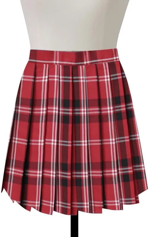 Casual Pleated Skirts for Women High Rise Vintage Cosplay Skirts Outfits 3 Piece Asymmetrical Mini Short Skirt