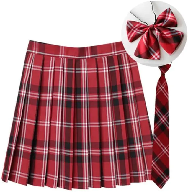 Casual Pleated Skirts for Women High Rise Vintage Cosplay Skirts Outfits 3 Piece Asymmetrical Mini Short Skirt