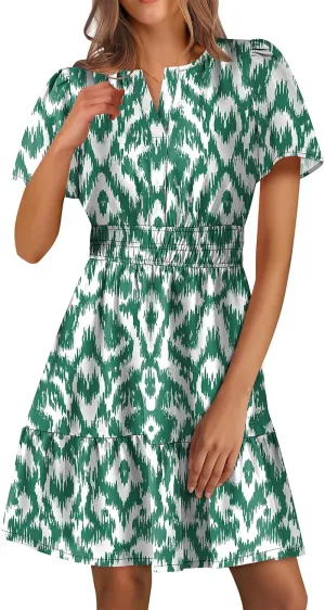 Casual Summer Dresses for Women 2025 Short Sleeve V Neck Beach Mini A-Line Ruffle Flowy Dress Dressy Work Sundress