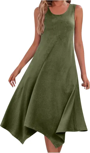 Ceboyel Womens 2024 Casual Summer Sundresses Flowy Sleeveless Tank Dresses Handkerchief Hem Dress Beach Vacation Outfits