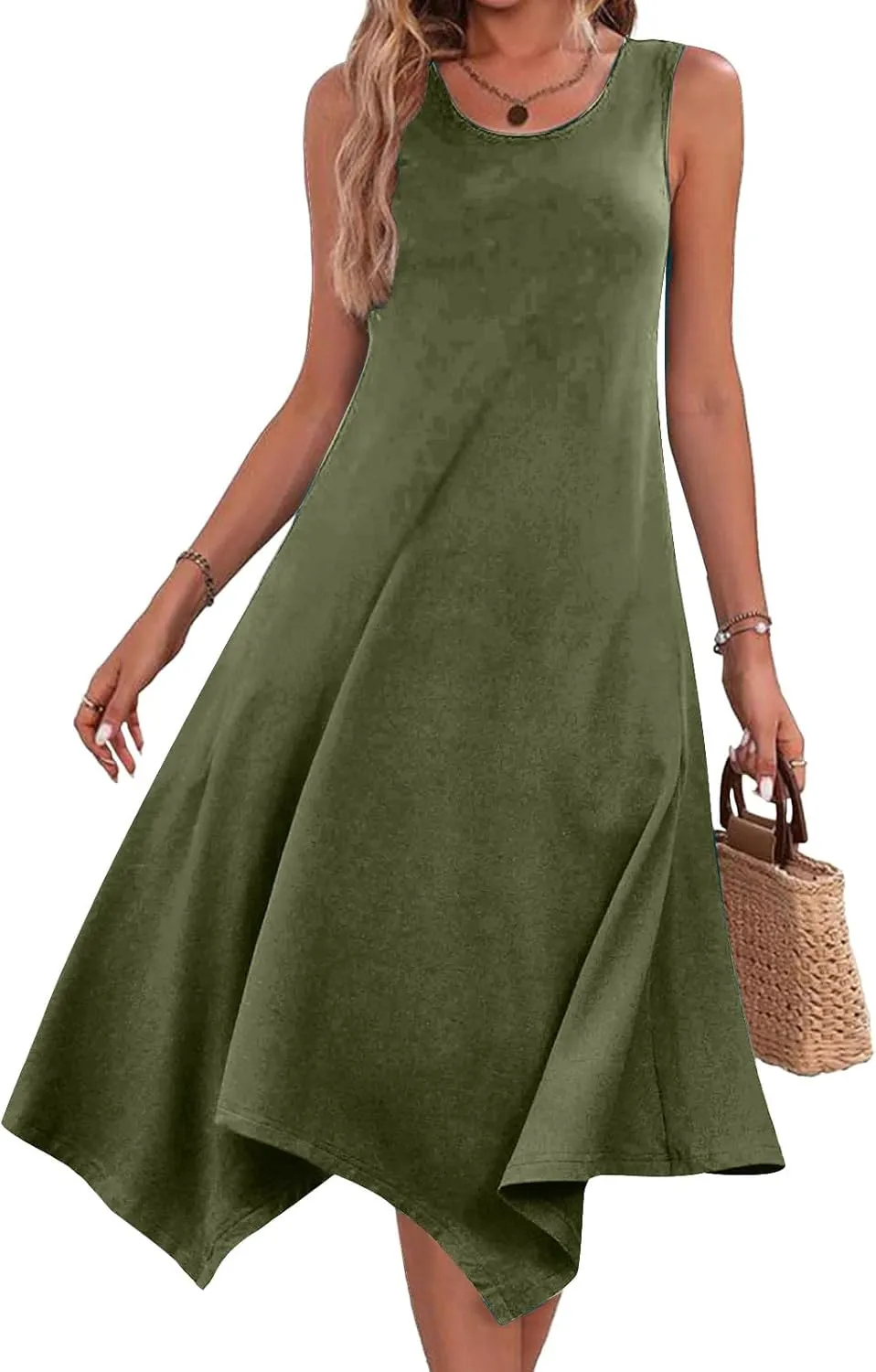Ceboyel Womens 2024 Casual Summer Sundresses Flowy Sleeveless Tank Dresses Handkerchief Hem Dress Beach Vacation Outfits