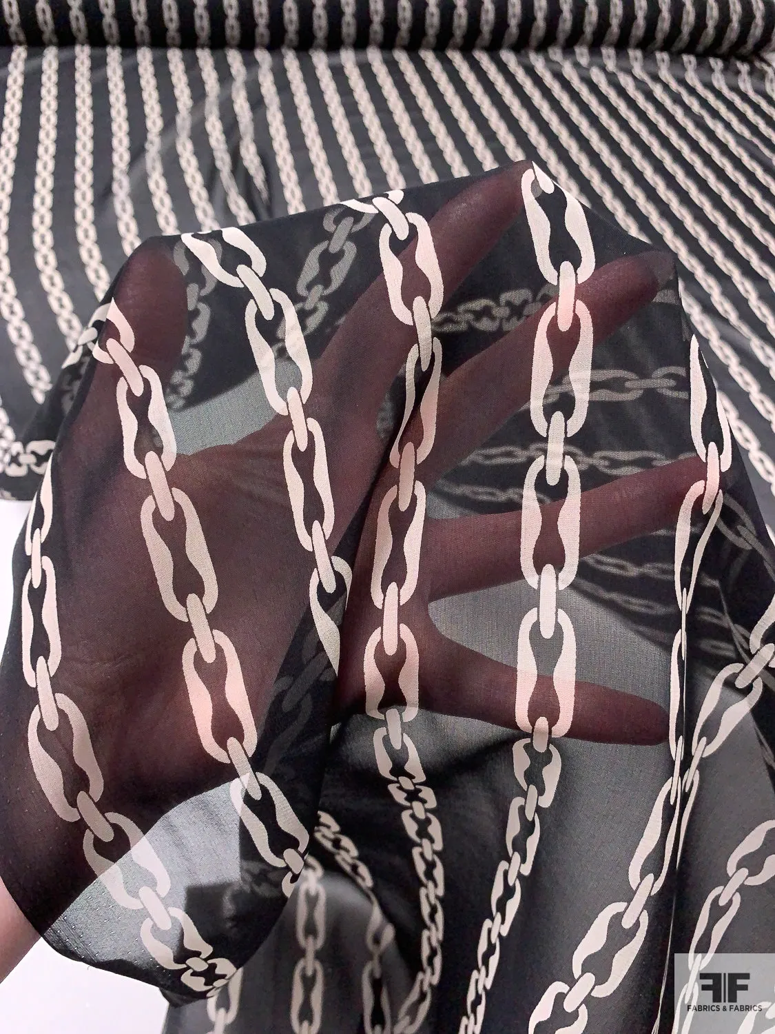 Chain Links Printed Silk Chiffon - Black / Off-White