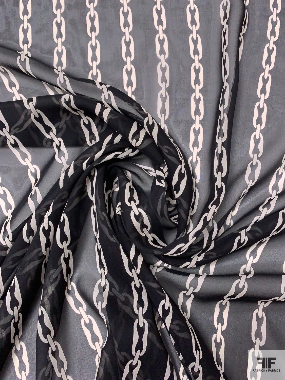 Chain Links Printed Silk Chiffon - Black / Off-White
