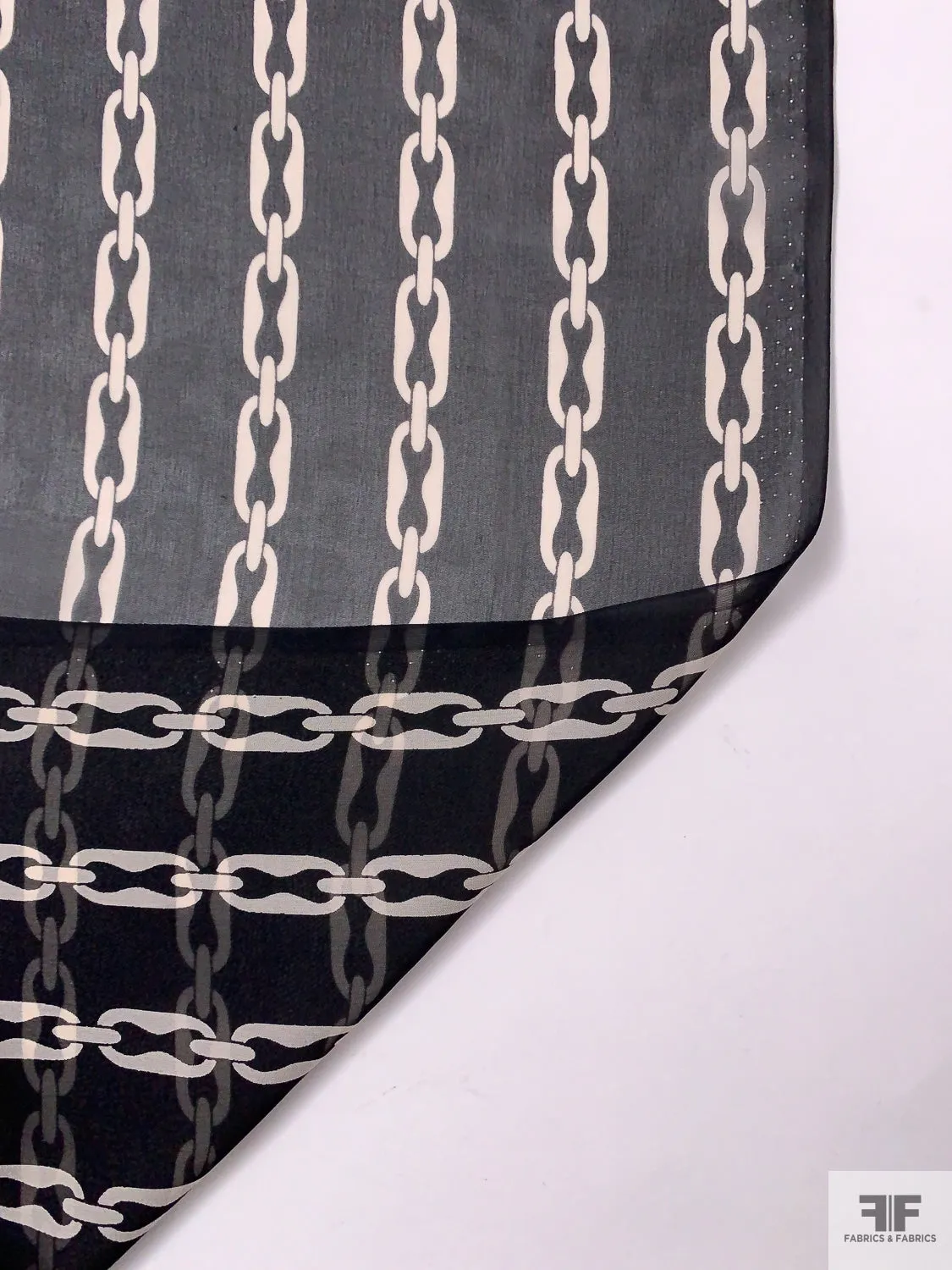 Chain Links Printed Silk Chiffon - Black / Off-White