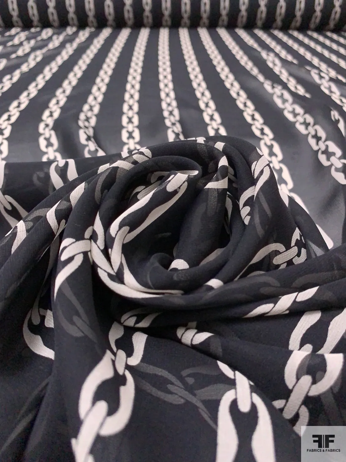 Chain Links Printed Silk Chiffon - Black / Off-White