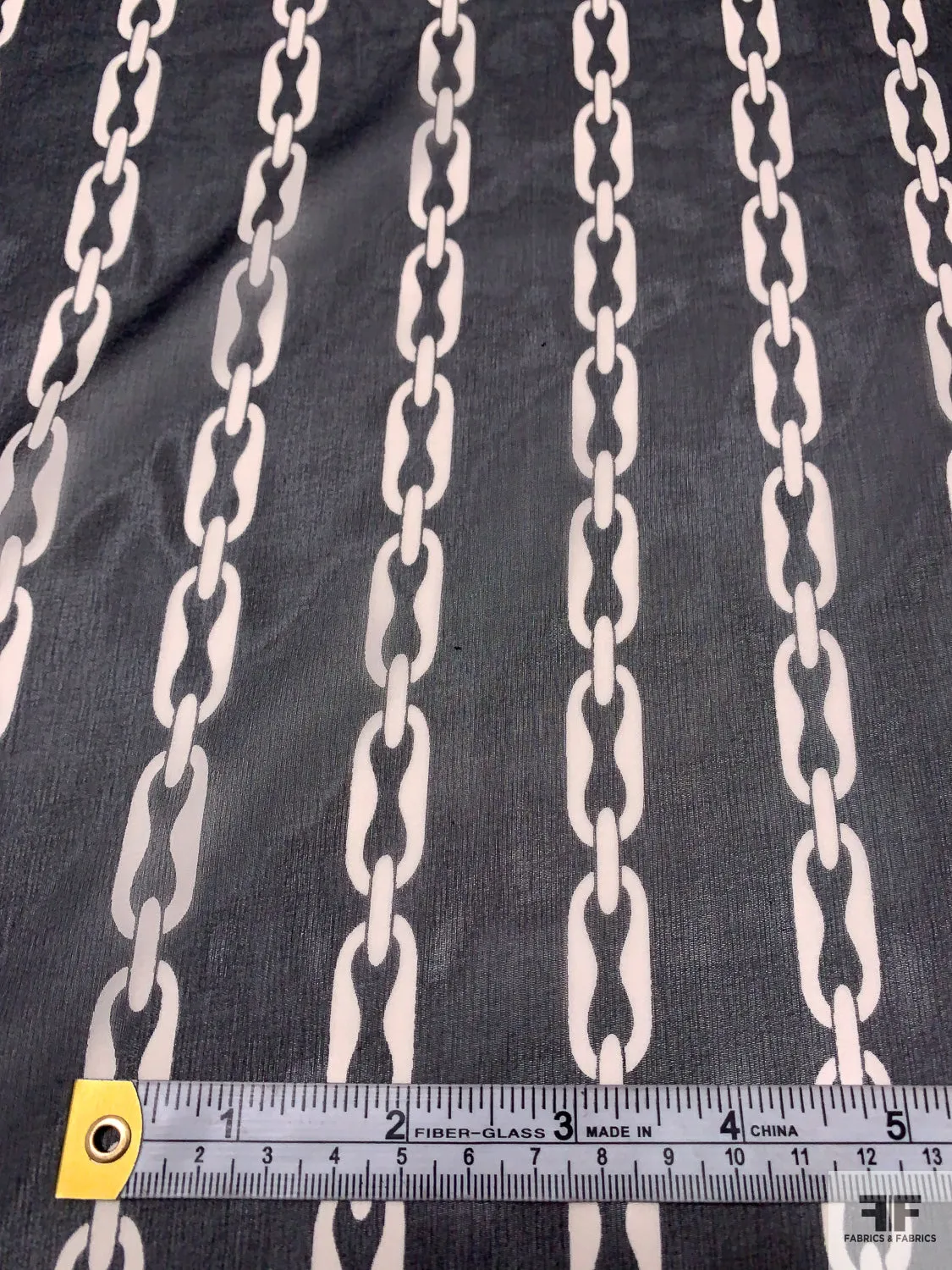 Chain Links Printed Silk Chiffon - Black / Off-White