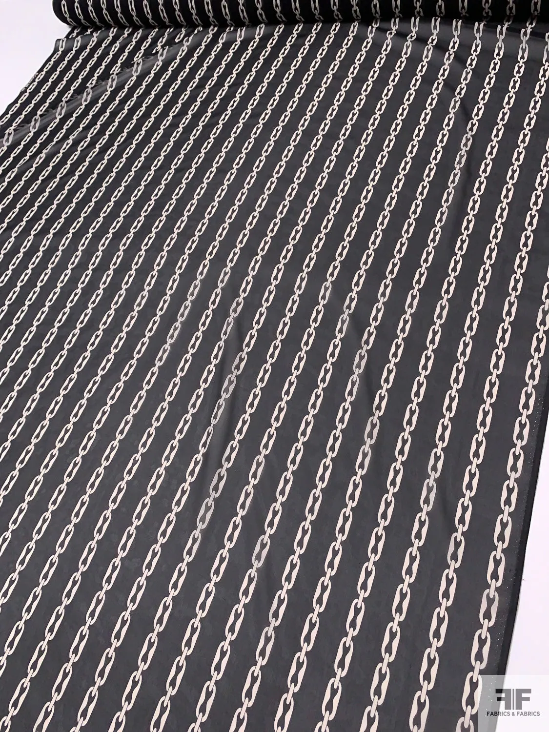 Chain Links Printed Silk Chiffon - Black / Off-White