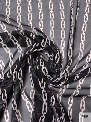 Chain Links Printed Silk Chiffon - Black / Off-White