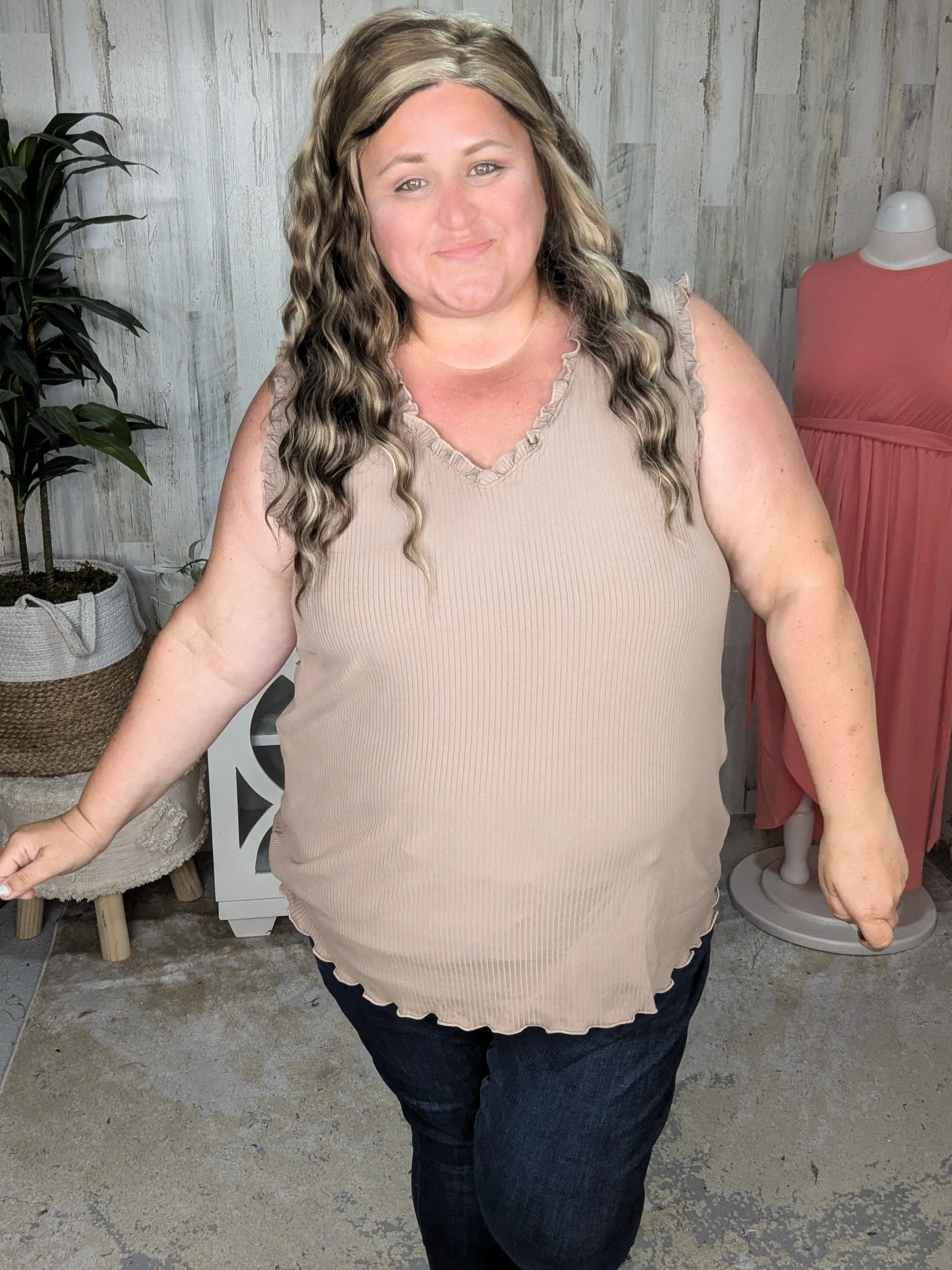 Cheryl Lettuce Ruffle Vneck Tank