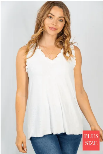 Cheryl Lettuce Ruffle Vneck Tank