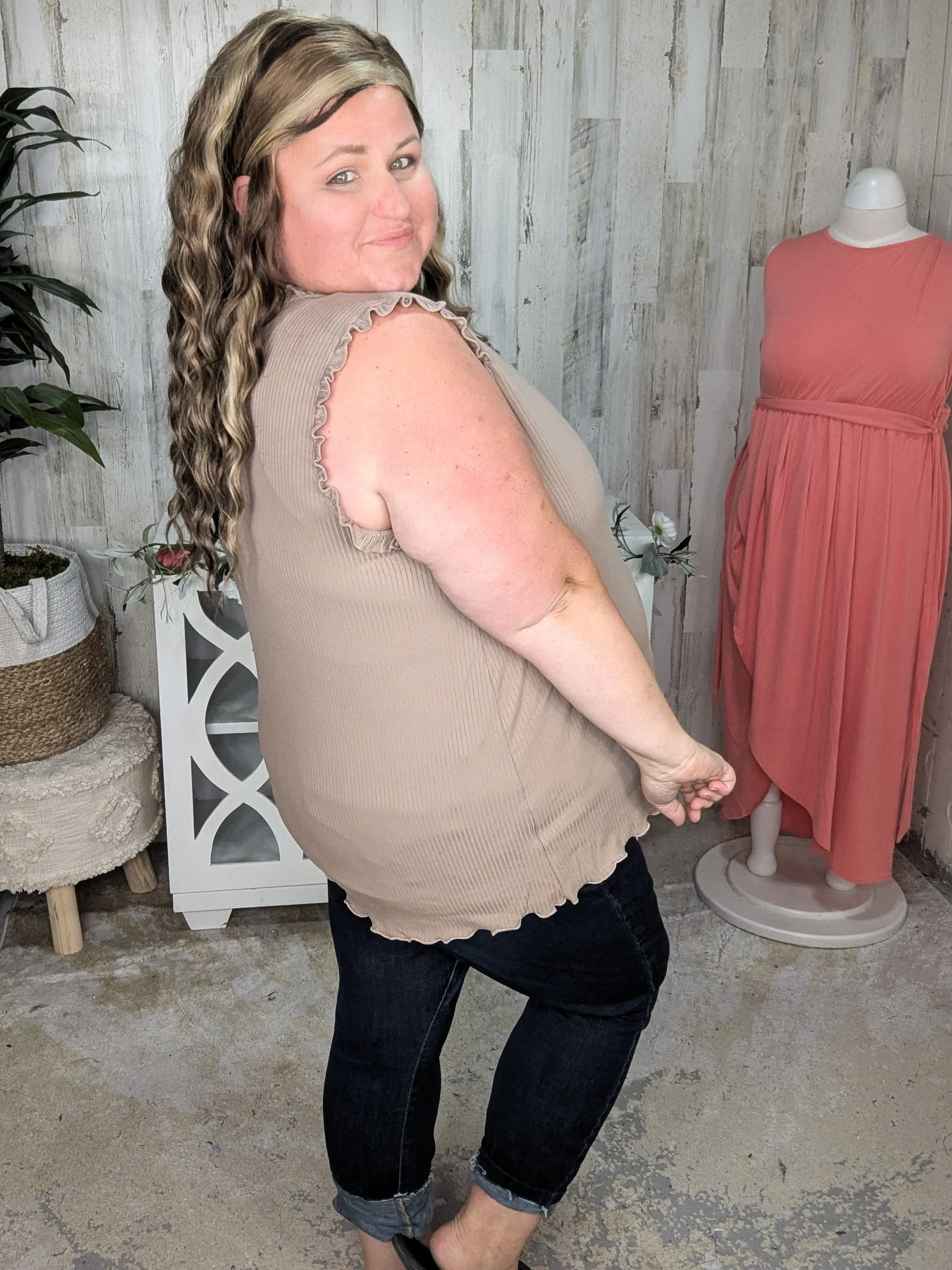 Cheryl Lettuce Ruffle Vneck Tank