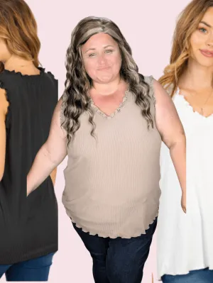 Cheryl Lettuce Ruffle Vneck Tank