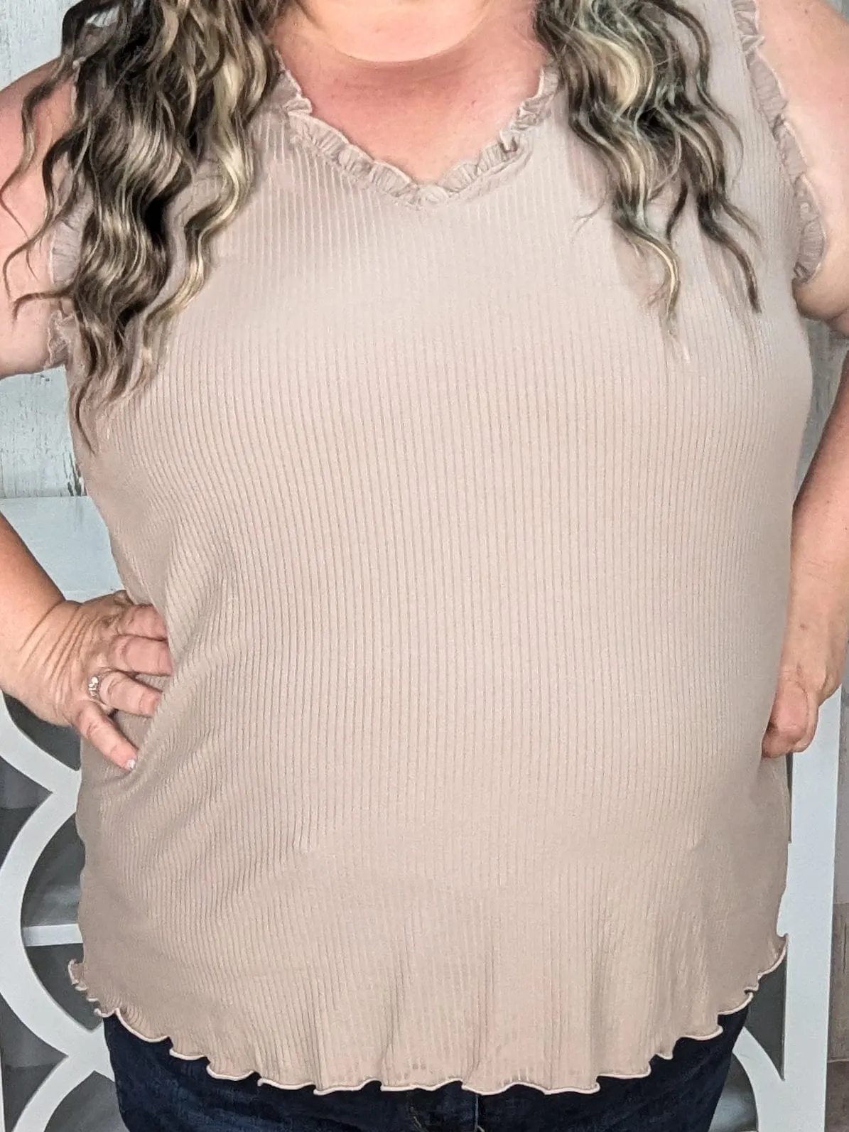 Cheryl Lettuce Ruffle Vneck Tank
