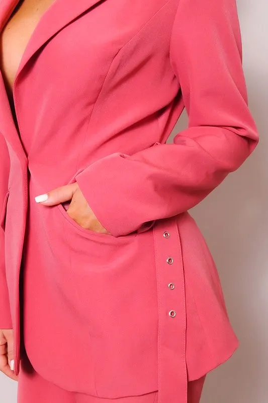 Cinnamon Belted Blazer & Pants Suit Set