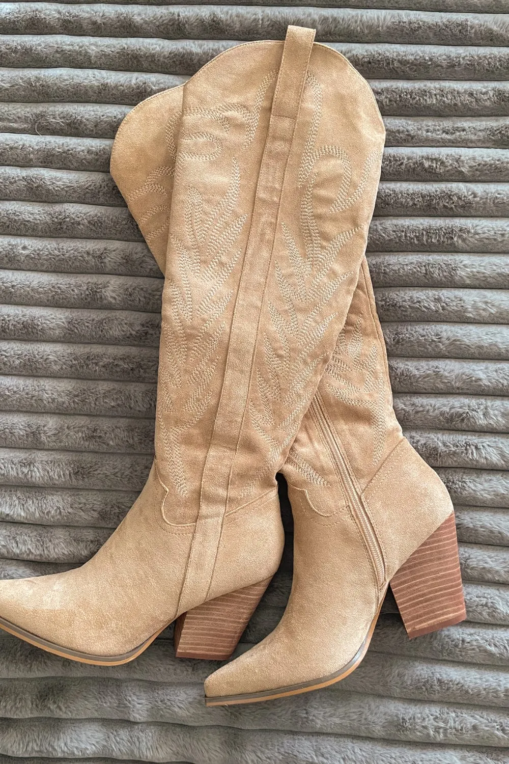 Coastal Cowgirl Embroidered Western Shoes | Knee High Boots | Almond