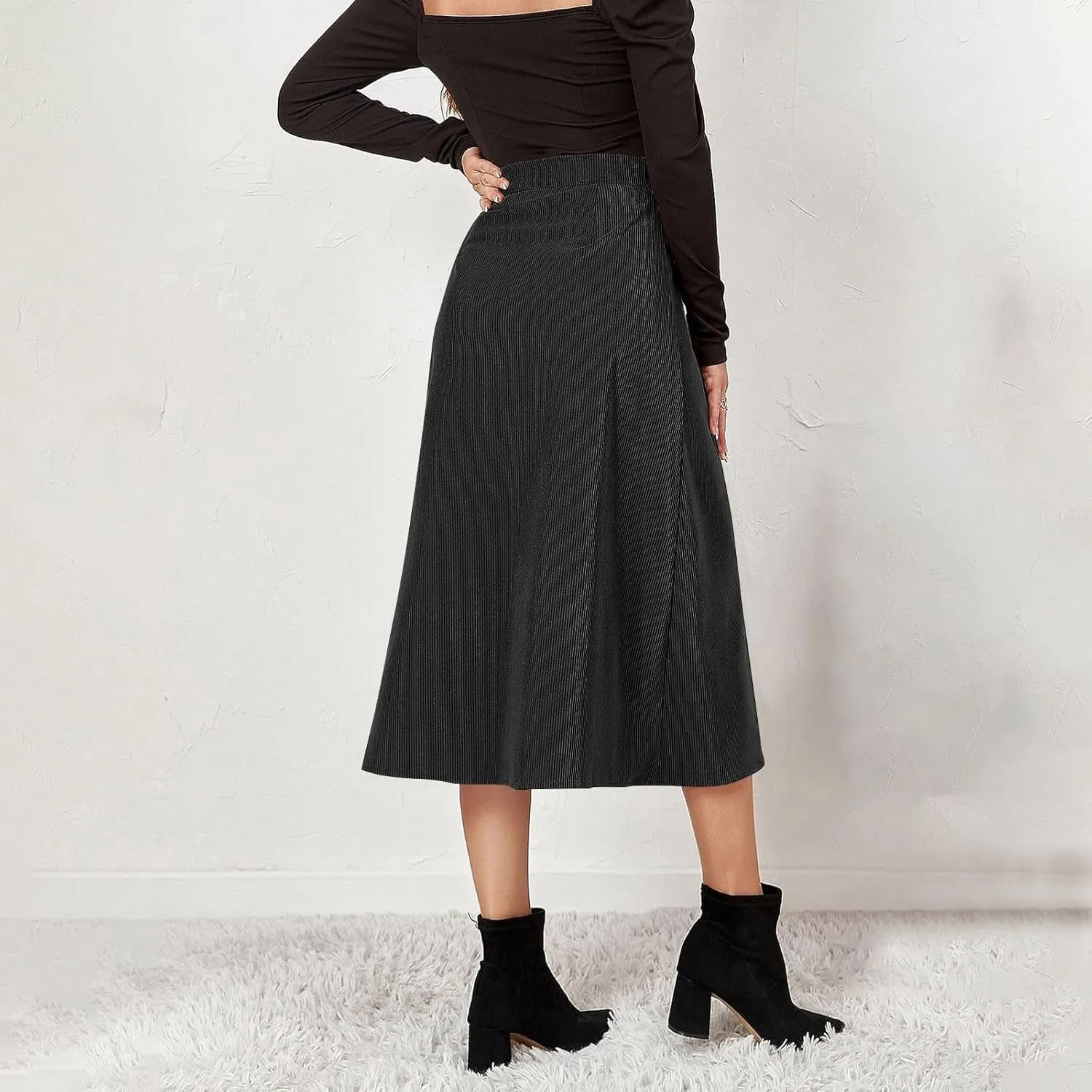Corduroy Skirt Women High Waisted Suede Skirts Button Down A Line Midi Skirt Fall Winter Business Casual Long Skirts