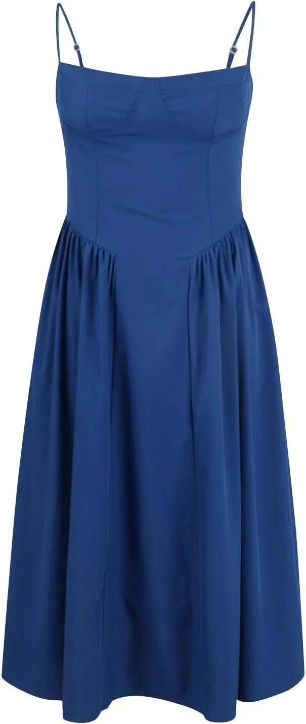 Corset Dress for Women Spaghetti Strap Bustier Pleated Hem Low Cut Midi Party Dresses 2025 Prom Dress with Pockets