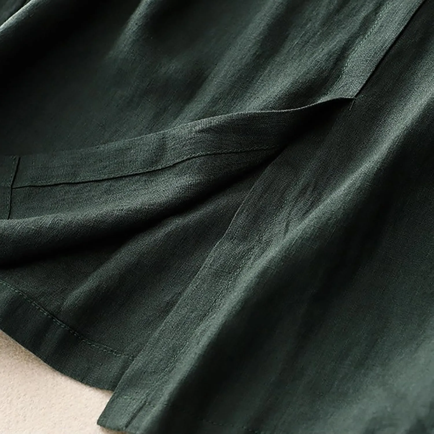 Cotton Linen Skirts for Women Spring Summer A Line Flowy Casual Drawstring High Waist Button Midi Skirt with Slit