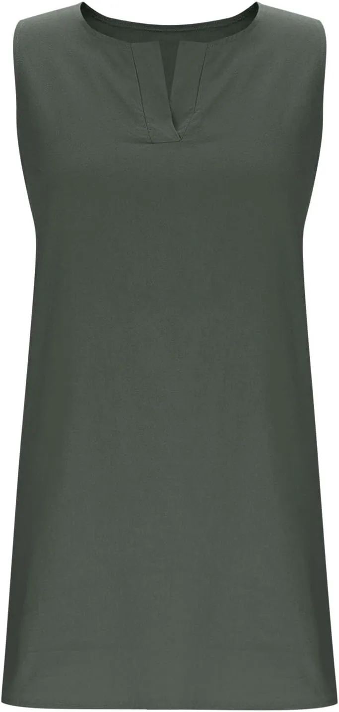 Cotton Linen Tank Dress for Women Sleeveless V Neck Beach Tshirt Sundress 2025 Summer Solid Lightweight Mini Dresses