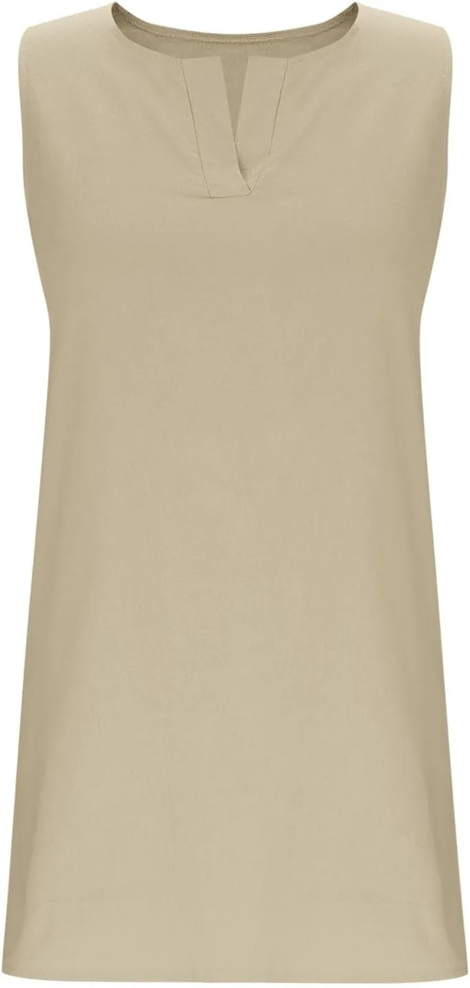Cotton Linen Tank Dress for Women Sleeveless V Neck Beach Tshirt Sundress 2025 Summer Solid Lightweight Mini Dresses