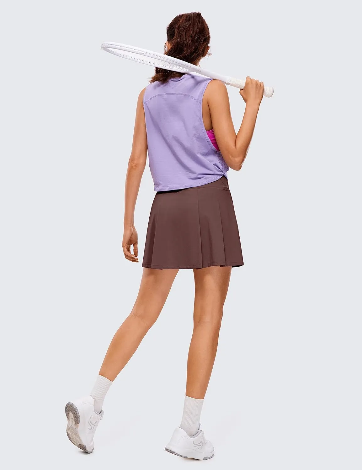 CRZ YOGA Pleated Tennis Skorts Skirts for Women with Pockets 15'' High Waisted Golf Skirts Workout Casual Skirts Comfy