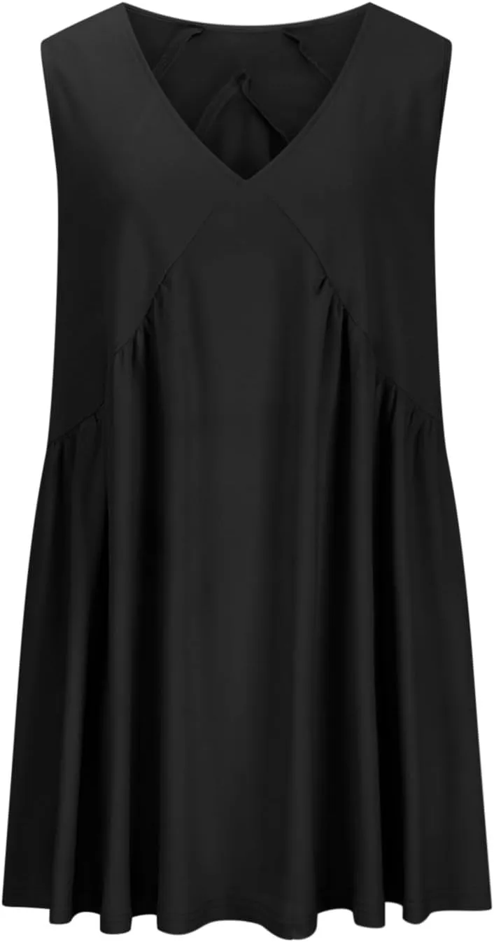 Cute Babydoll Dresses for Women 2024 Fashion Sleeveless Summer Mini Dress Casual Loose Ruffle Flowy Beach Sundress