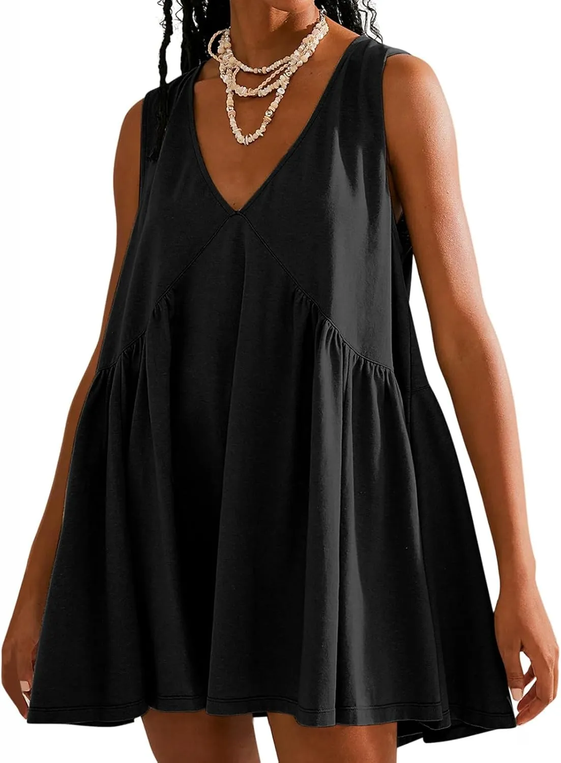 Cute Babydoll Dresses for Women 2024 Fashion Sleeveless Summer Mini Dress Casual Loose Ruffle Flowy Beach Sundress
