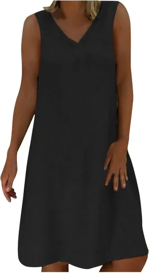 Cute Dresses for Women 2024 Cotton Sleeveless Maxi Tank Sundress Casual Loose Fit Midi Summer Dress with Plus Size