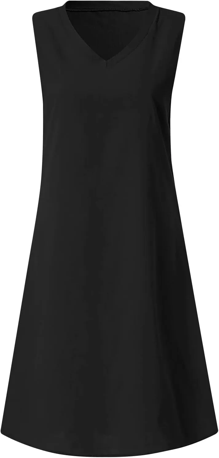 Cute Dresses for Women 2024 Cotton Sleeveless Maxi Tank Sundress Casual Loose Fit Midi Summer Dress with Plus Size