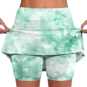 DDAPJ pyju Tie Dye Skorts for Woman Fashion High Waisted Women's Tennis Golf Skirts Plus Size Athletic Skirt with Shorts