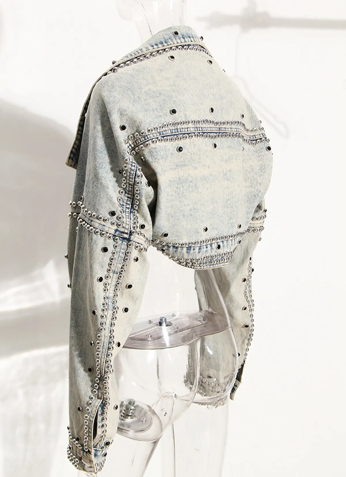Denim Light Wash Studded Half Jacket