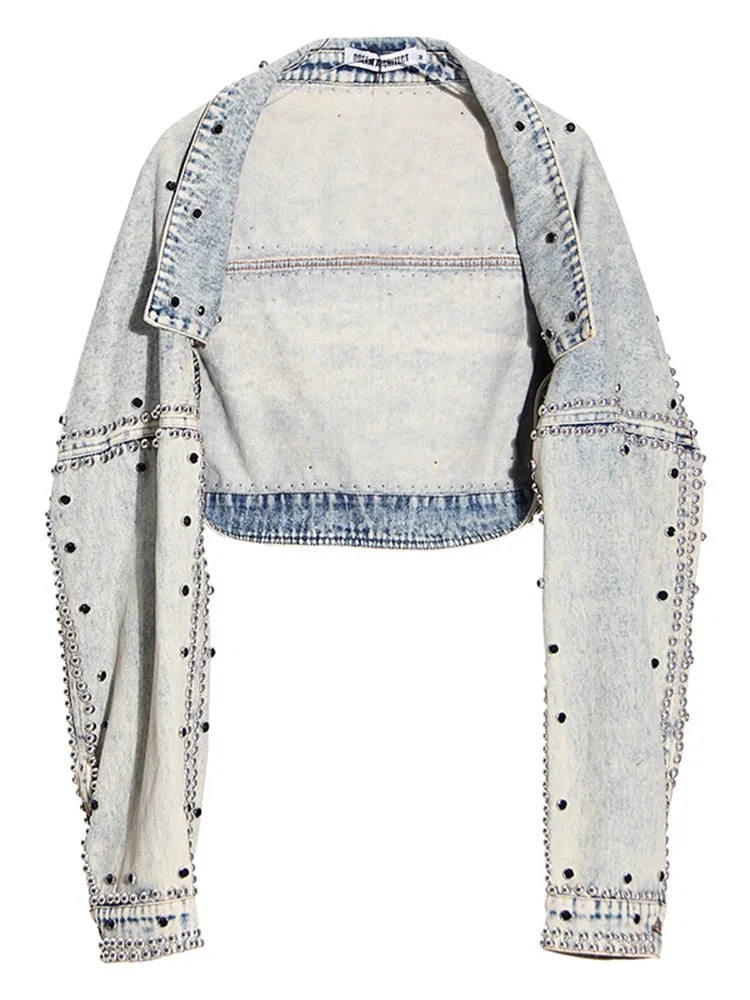 Denim Light Wash Studded Half Jacket