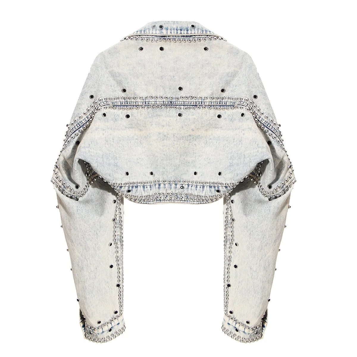Denim Light Wash Studded Half Jacket